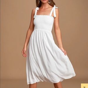 Lulus White Smocked Tie-Strap Midi Dress